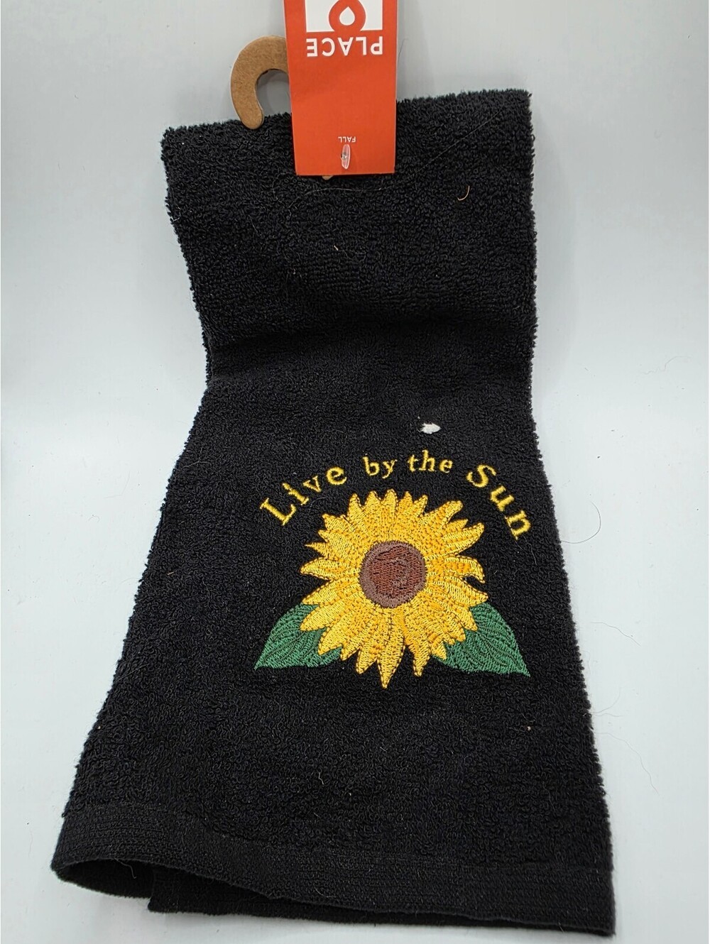Place & Time Live by the Sun Sunflower Black Fall Kitchen Hand Towel NWT